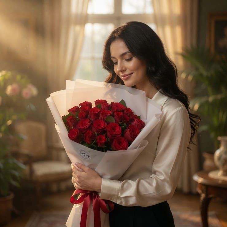 Акция! 25 красных роз – доставка цветов в Киев