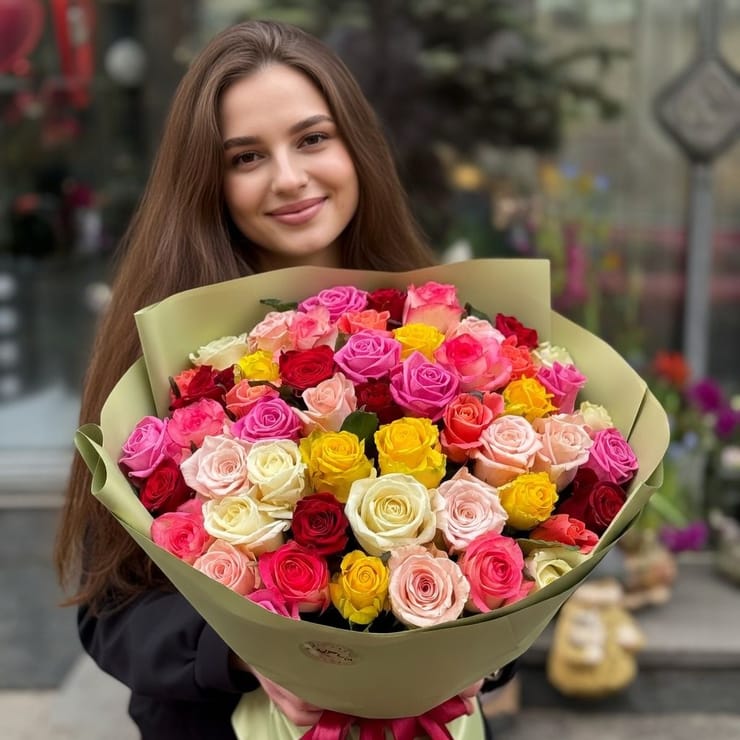 51 разноцветная роза – доставка цветов в Киев