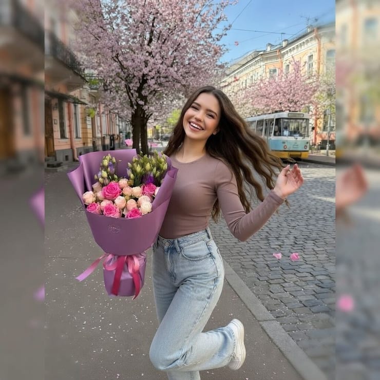 Ніжний мікс з троянд і еустом – доставка квітів у Київ